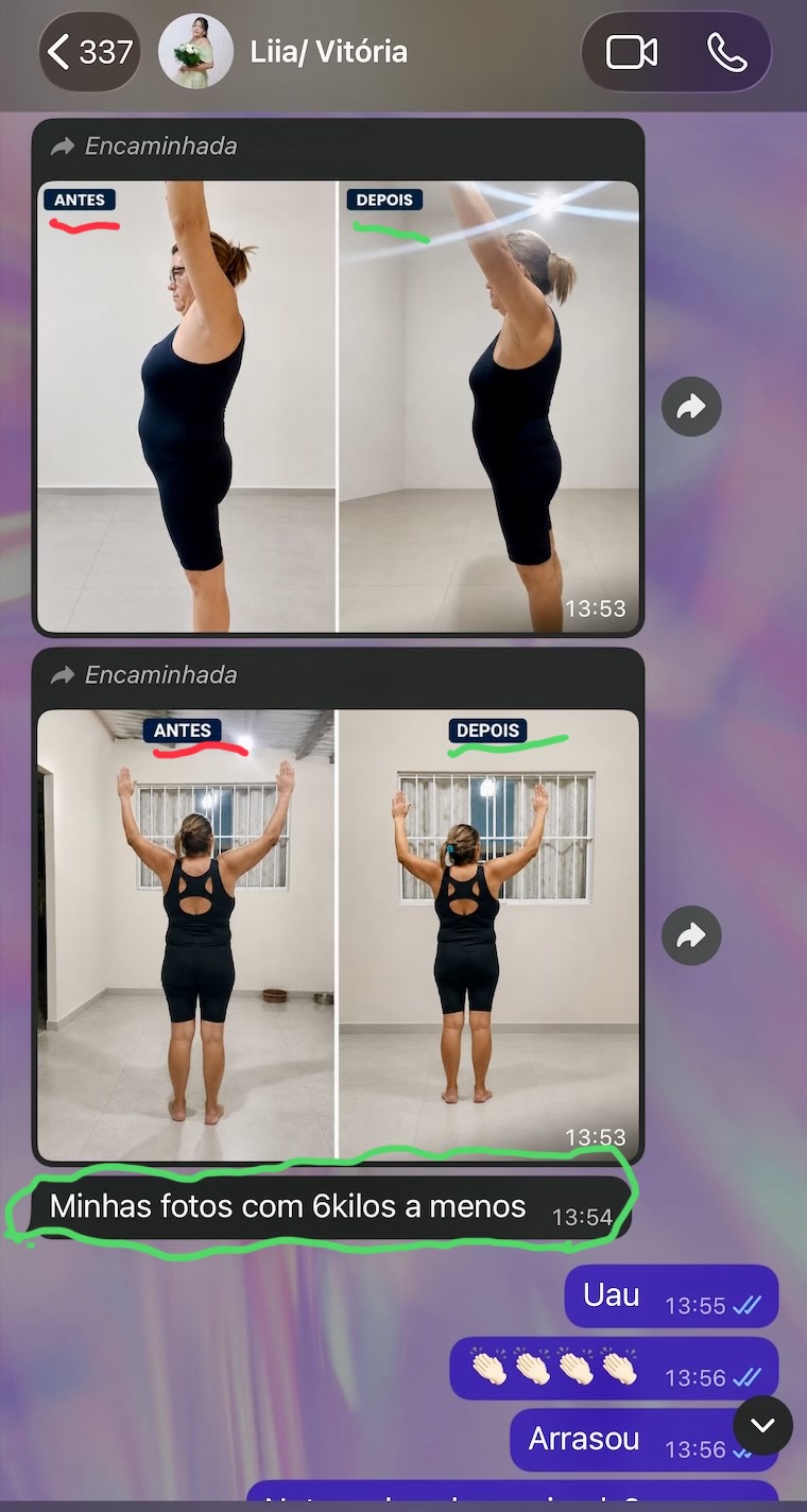 Antes e depois de Liia, 6kg a menos com o Bambo HIIT 30