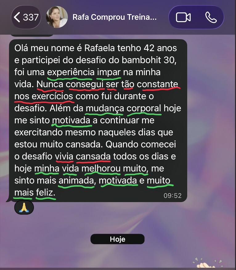 Depoimento de Rafaela, 42 anos, aluna do Bambo HIIT 30