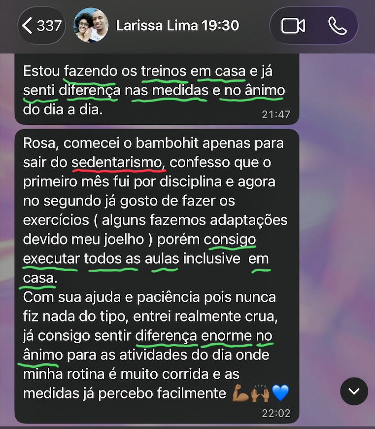 Depoimento de Larissa Lima sobre sair do sedentarismo e perder medidas com o Bambo HIIT 30